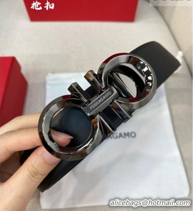 Promotional Ferragamo Belt 3.5cm in Reversible Soft Smooth Leather 0615 Black/Shiny Gunmetal