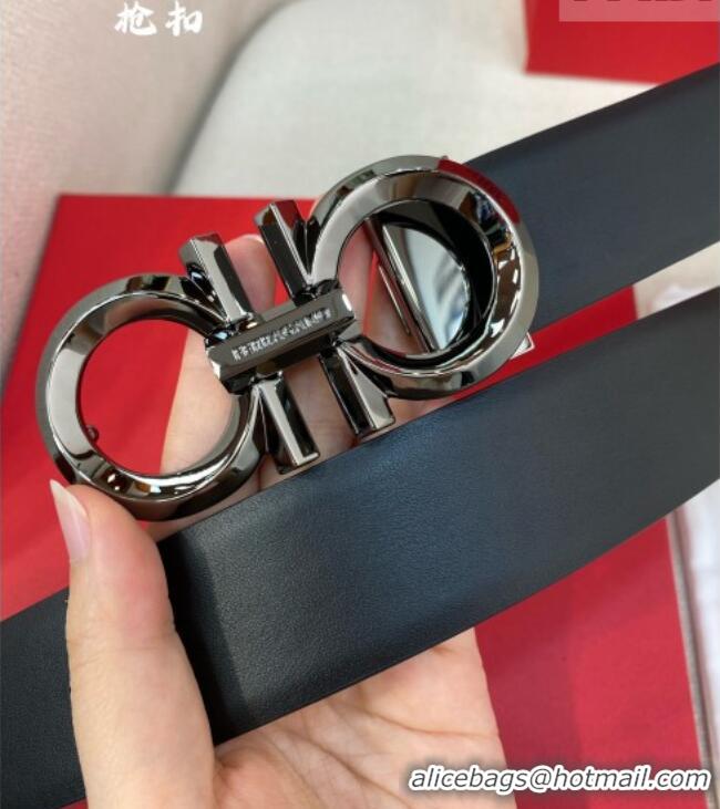 Promotional Ferragamo Belt 3.5cm in Reversible Soft Smooth Leather 0615 Black/Shiny Gunmetal