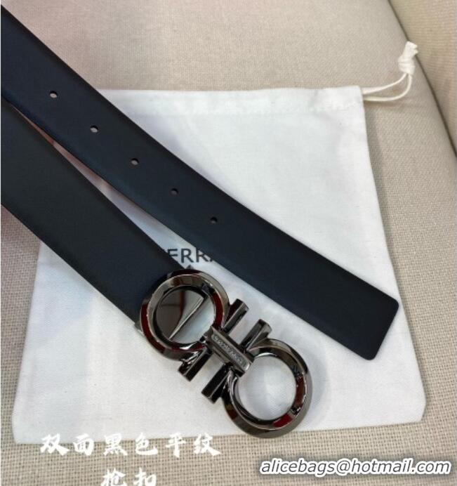 Promotional Ferragamo Belt 3.5cm in Reversible Soft Smooth Leather 0615 Black/Shiny Gunmetal