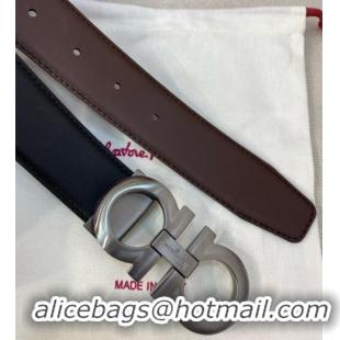 Modern Classic Ferragamo Belt 3.5cm in Reversible Soft Leather 0615 Black/Light Coffee/Brushed Gunmetal