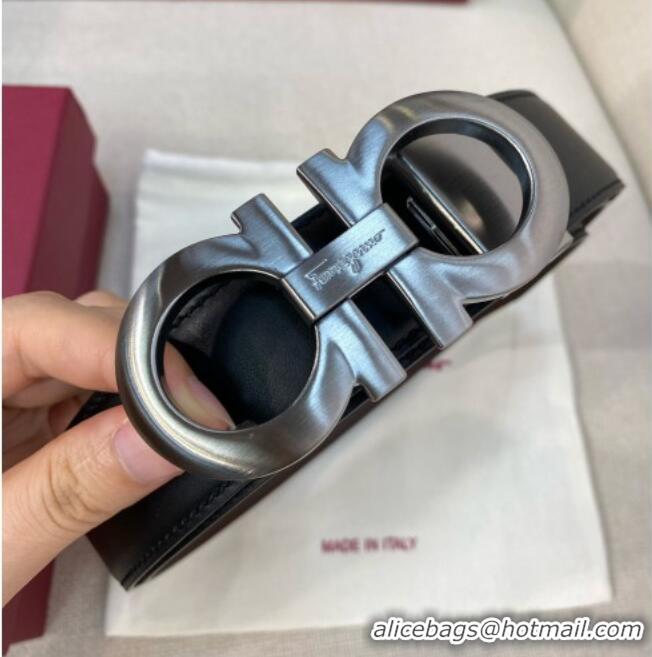 Modern Classic Ferragamo Belt 3.5cm in Reversible Soft Leather 0615 Black/Light Coffee/Brushed Gunmetal