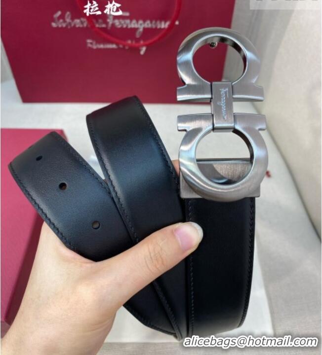 Modern Classic Ferragamo Belt 3.5cm in Reversible Soft Leather 0615 Black/Light Coffee/Brushed Gunmetal
