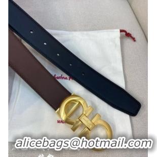 Good Product Ferragamo Belt 3.5cm in Reversible Soft Leather 0615 Black/Light Coffee/Brushed Gold