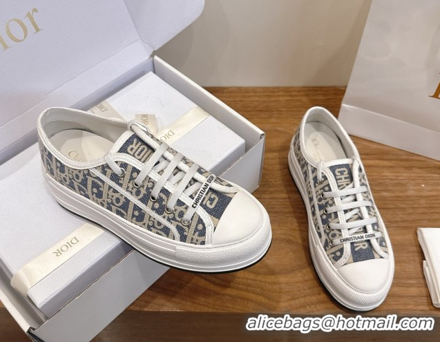 Unique Style Dior Walk'n'Dior Platform Sneakers 4.5cm in Blue Oblique Chambray Embroidery 2026 0303016