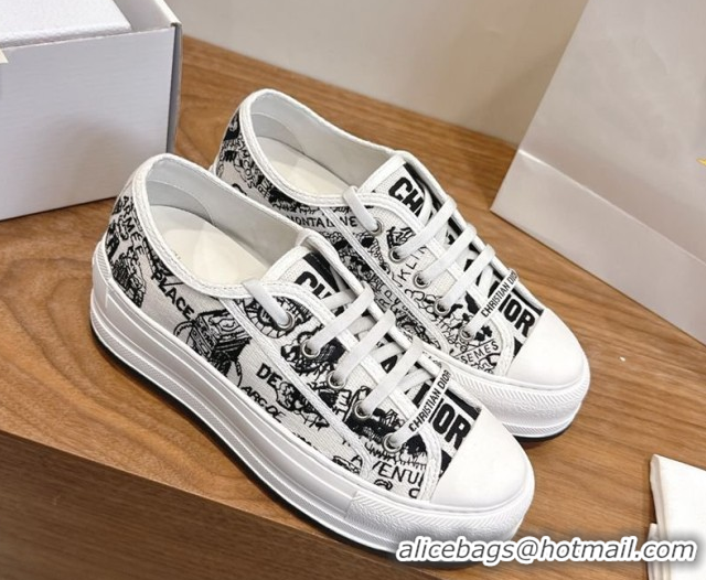 Discount Dior Walk'n'Dior Platform Sneakers 4.5cm in Embroidered Cotton White/Black 2026 0303017