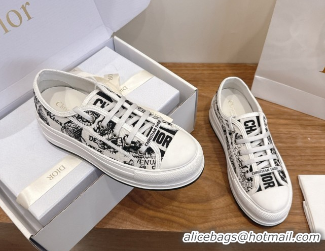 Discount Dior Walk'n'Dior Platform Sneakers 4.5cm in Embroidered Cotton White/Black 2026 0303017