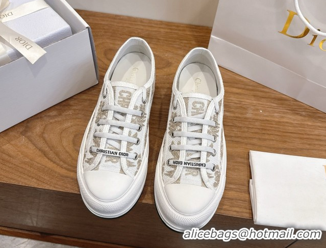 Purchase Dior Walk'n'Dior Platform Sneakers 4.5cm in Embroidered Cotton White/Gold 2026 0303018
