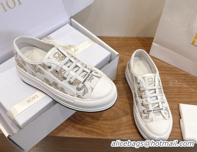 Purchase Dior Walk'n'Dior Platform Sneakers 4.5cm in Embroidered Cotton White/Gold 2026 0303018