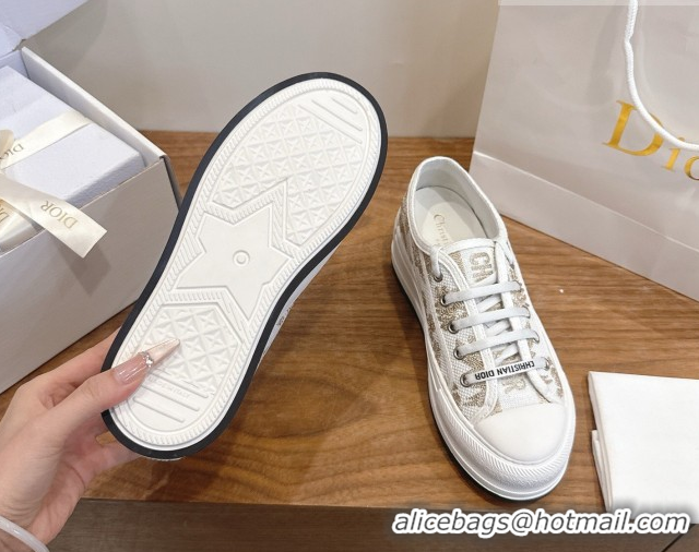 Purchase Dior Walk'n'Dior Platform Sneakers 4.5cm in Embroidered Cotton White/Gold 2026 0303018