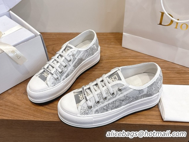 Perfect Dior Walk'n'Dior Platform Sneakers 4.5cm in Embroidered Cotton Grey 2026 0303020