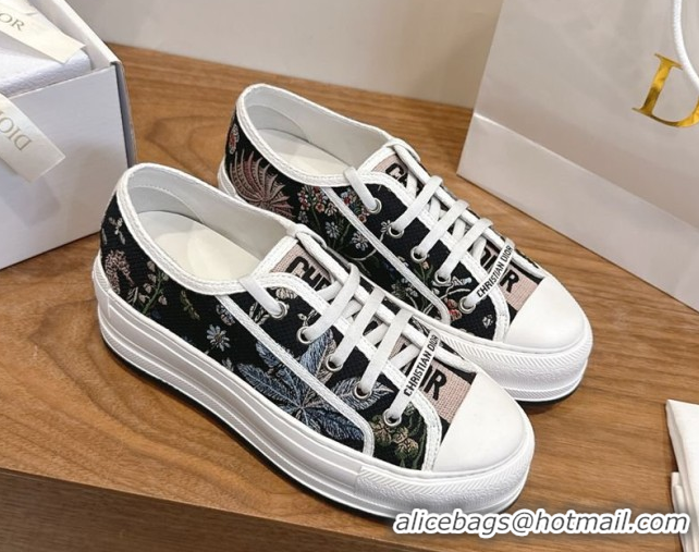 Good Quality Dior Walk'n'Dior Platform Sneakers 4.5cm in Embroidered Cotton Black/Multicolor 2026 0303021
