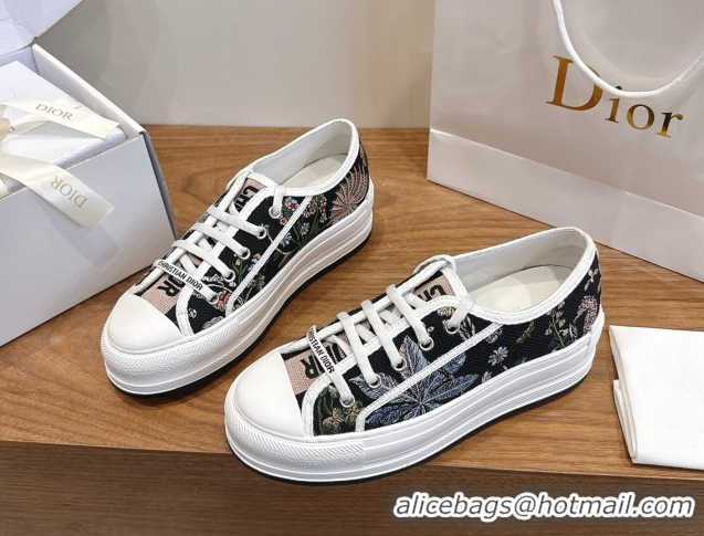 Good Quality Dior Walk'n'Dior Platform Sneakers 4.5cm in Embroidered Cotton Black/Multicolor 2026 0303021