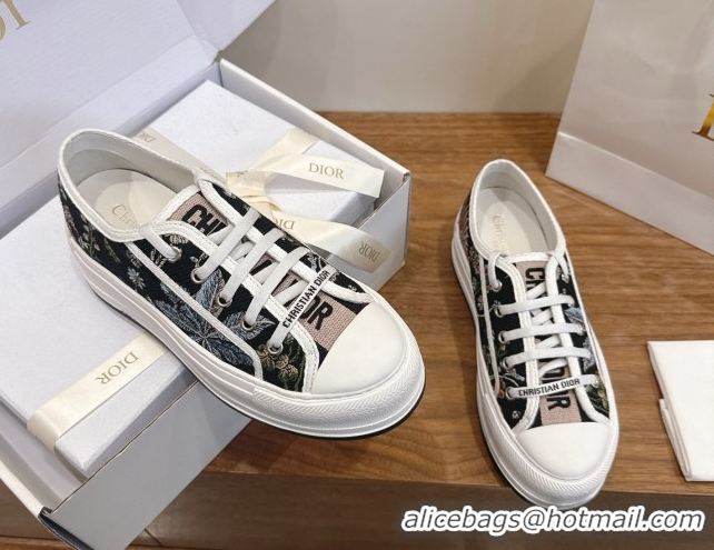 Good Quality Dior Walk'n'Dior Platform Sneakers 4.5cm in Embroidered Cotton Black/Multicolor 2026 0303021