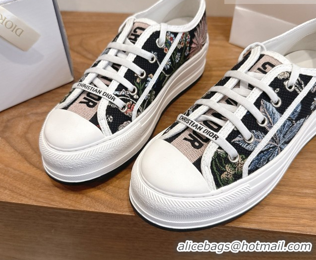 Good Quality Dior Walk'n'Dior Platform Sneakers 4.5cm in Embroidered Cotton Black/Multicolor 2026 0303021