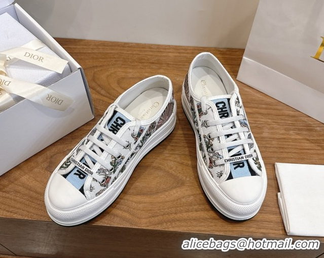 Best Grade Dior Walk'n'Dior Platform Sneakers 4.5cm in Embroidered Cotton White/Blue 2026 0303022
