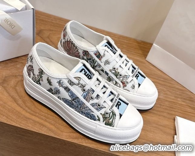Best Grade Dior Walk'n'Dior Platform Sneakers 4.5cm in Embroidered Cotton White/Blue 2026 0303022