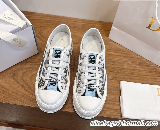 Best Grade Dior Walk'n'Dior Platform Sneakers 4.5cm in Embroidered Cotton White/Blue 2026 0303022