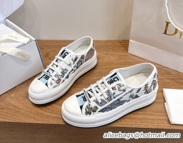 Best Grade Dior Walk'n'Dior Platform Sneakers 4.5cm in Embroidered Cotton White/Blue 2026 0303022