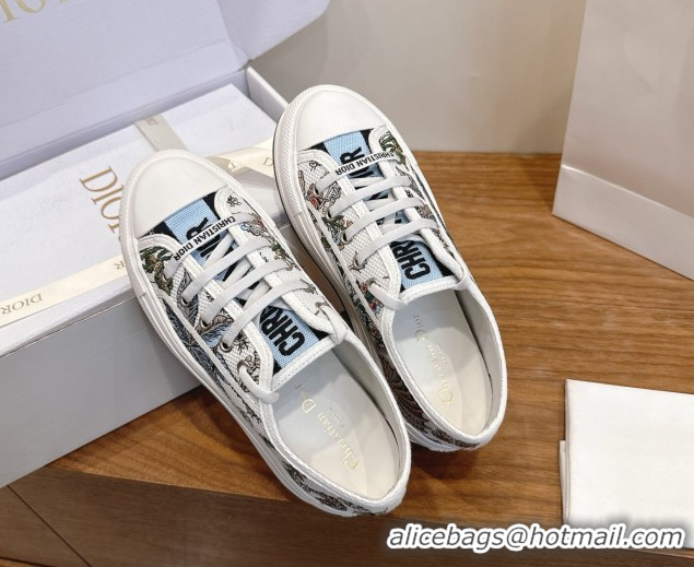Best Grade Dior Walk'n'Dior Platform Sneakers 4.5cm in Embroidered Cotton White/Blue 2026 0303022