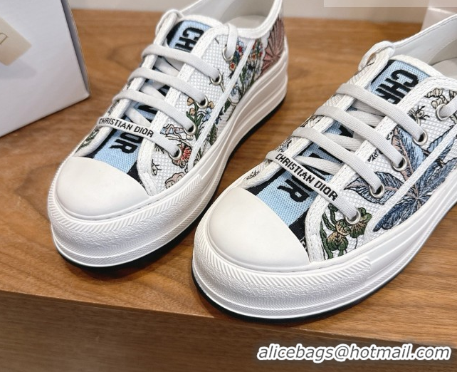Best Grade Dior Walk'n'Dior Platform Sneakers 4.5cm in Embroidered Cotton White/Blue 2026 0303022
