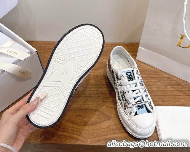 Best Grade Dior Walk'n'Dior Platform Sneakers 4.5cm in Embroidered Cotton White/Blue 2026 0303022
