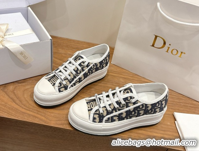 Best Product Dior Walk'n'Dior Platform Sneakers 4.5cm in Oblique Embroidered Cotton Beige/Blue 2026 0303023