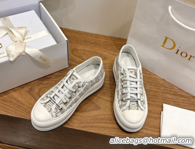 Top Grade Dior Walk'n'Dior Platform Sneakers 4.5cm in Oblique Embroidered Cotton Grey 2026 0303024