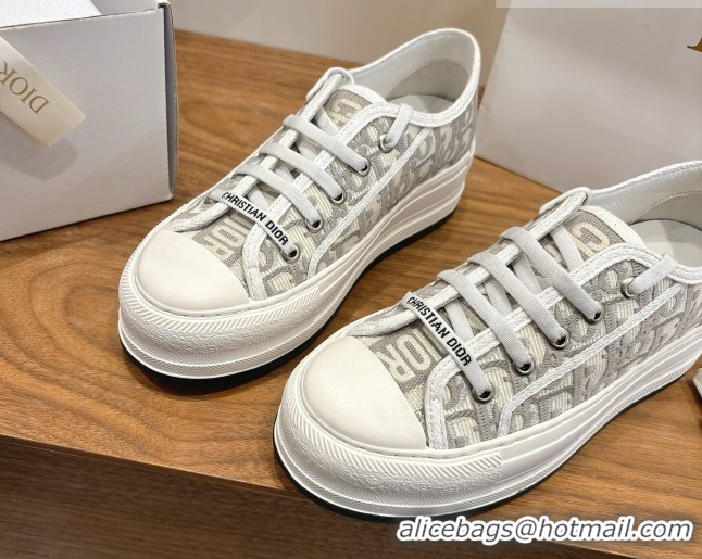 Top Grade Dior Walk'n'Dior Platform Sneakers 4.5cm in Oblique Embroidered Cotton Grey 2026 0303024