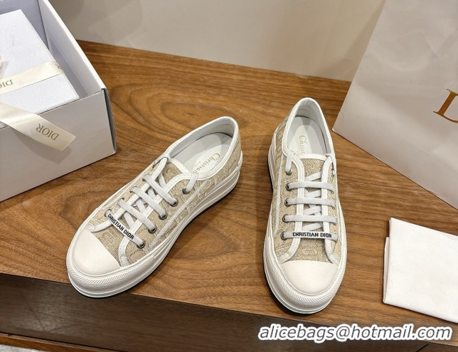 Luxurious Dior Walk'n'Dior Platform Sneakers 4.5cm in Oblique Embroidered Cotton Gold 2026 0303025