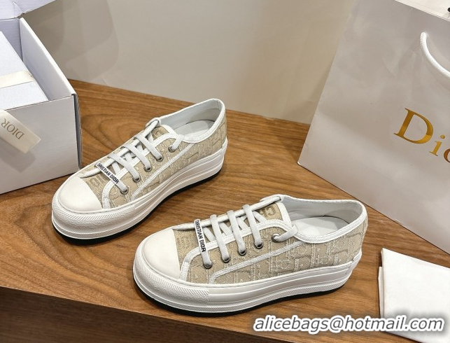 Luxurious Dior Walk'n'Dior Platform Sneakers 4.5cm in Oblique Embroidered Cotton Gold 2026 0303025