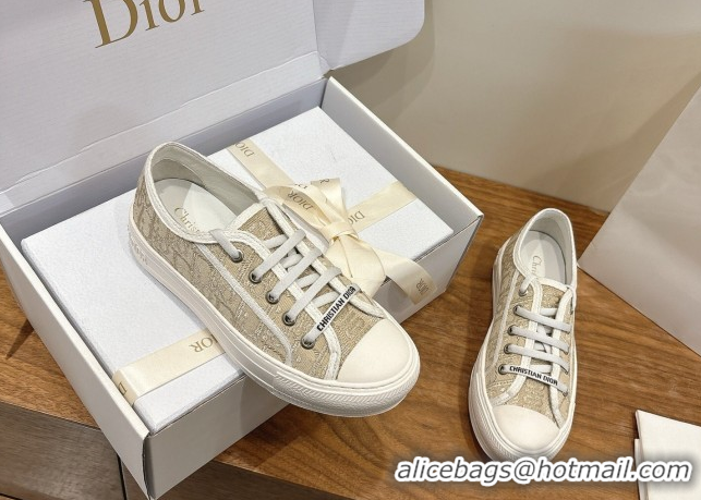 Classic Hot Dior Walk'n'Dior Sneakers in Oblique Embroidered Cotton Gold 2026 0303028