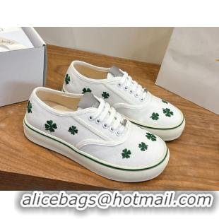 Buy Luxury Dior Saltwind Sneakers 3cm in White Cotton Embroidered with Green Dior Clover Motif 2026 0303030