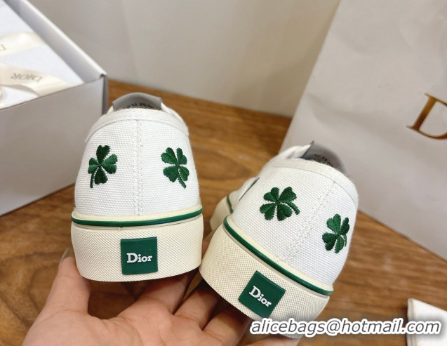 Buy Luxury Dior Saltwind Sneakers 3cm in White Cotton Embroidered with Green Dior Clover Motif 2026 0303030