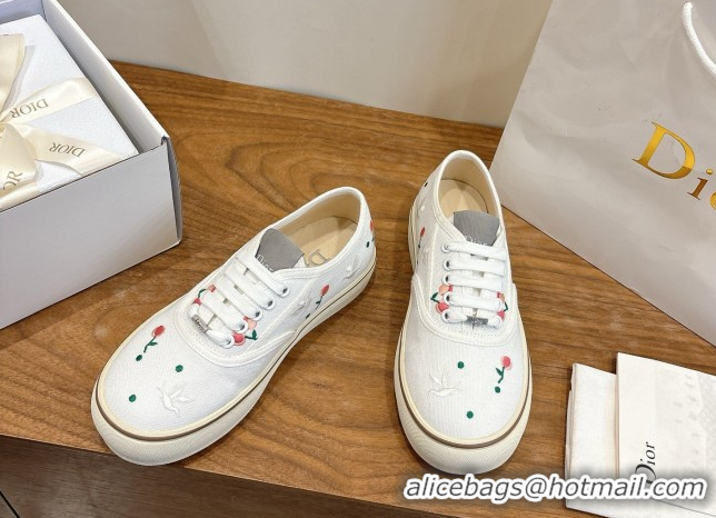 Sumptuous Dior Saltwind Sneakers 3cm in White Cotton Embroidered with Multicolor Doves & Roses Motif 2026 0303032