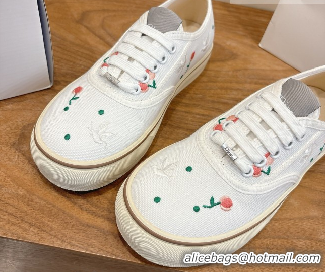 Sumptuous Dior Saltwind Sneakers 3cm in White Cotton Embroidered with Multicolor Doves & Roses Motif 2026 0303032