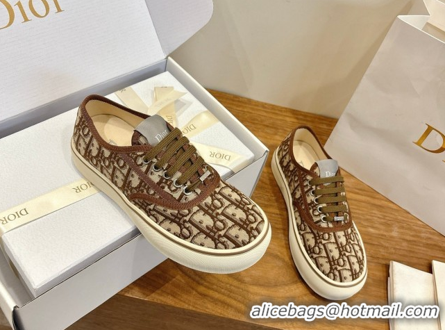 Discount Dior Saltwind Sneakers 3cm in Dior Oblique Embroidered Cotton Brown 2026 0303033