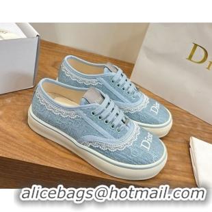 Popular Style Dior Saltwind Sneakers 3cm in Dior Oblique Embroidered Cotton and White Lace Ciel Blue 2026 0303036