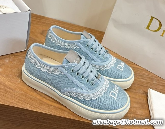 Popular Style Dior Saltwind Sneakers 3cm in Dior Oblique Embroidered Cotton and White Lace Ciel Blue 2026 0303036