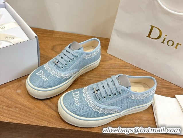 Popular Style Dior Saltwind Sneakers 3cm in Dior Oblique Embroidered Cotton and White Lace Ciel Blue 2026 0303036