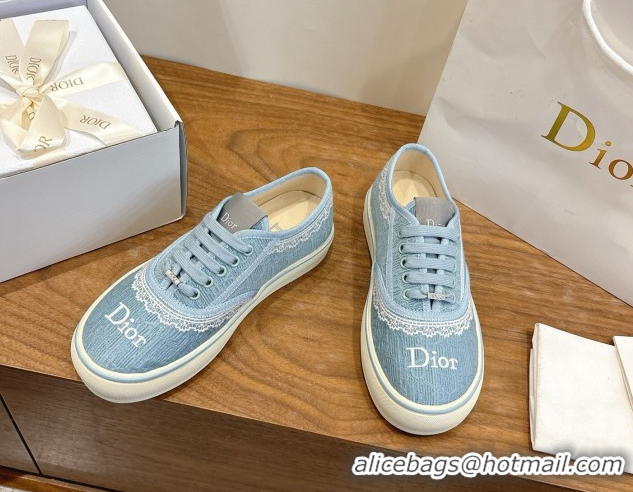 Popular Style Dior Saltwind Sneakers 3cm in Dior Oblique Embroidered Cotton and White Lace Ciel Blue 2026 0303036