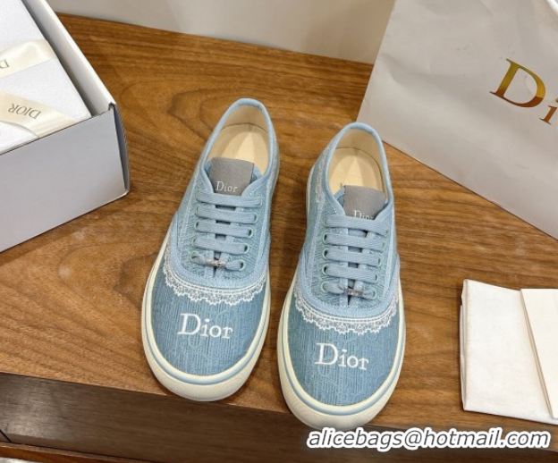 Popular Style Dior Saltwind Sneakers 3cm in Dior Oblique Embroidered Cotton and White Lace Ciel Blue 2026 0303036