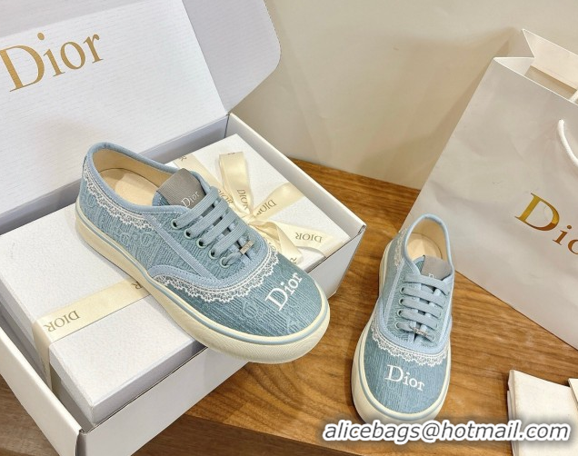Popular Style Dior Saltwind Sneakers 3cm in Dior Oblique Embroidered Cotton and White Lace Ciel Blue 2026 0303036