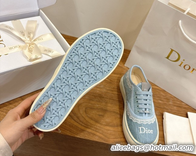 Popular Style Dior Saltwind Sneakers 3cm in Dior Oblique Embroidered Cotton and White Lace Ciel Blue 2026 0303036