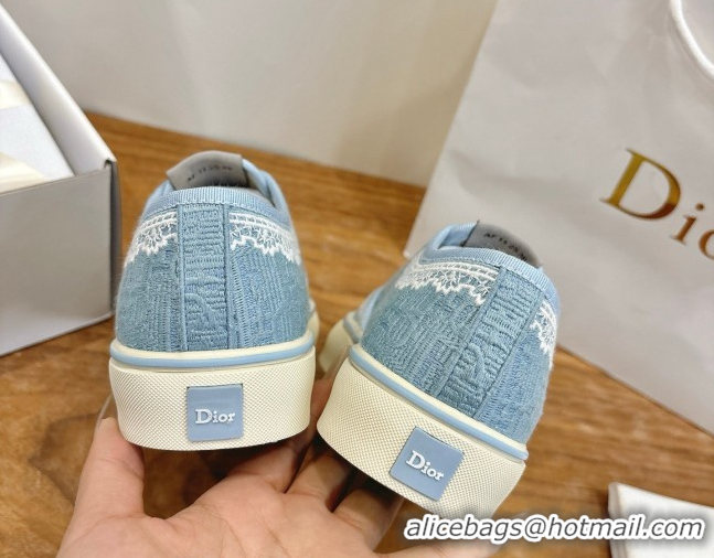 Popular Style Dior Saltwind Sneakers 3cm in Dior Oblique Embroidered Cotton and White Lace Ciel Blue 2026 0303036
