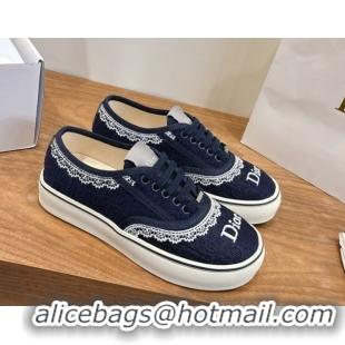 Top Grade Dior Saltwind Sneakers 3cm in Dior Oblique Embroidered Cotton and White Lace Deep Blue 2026 0303037