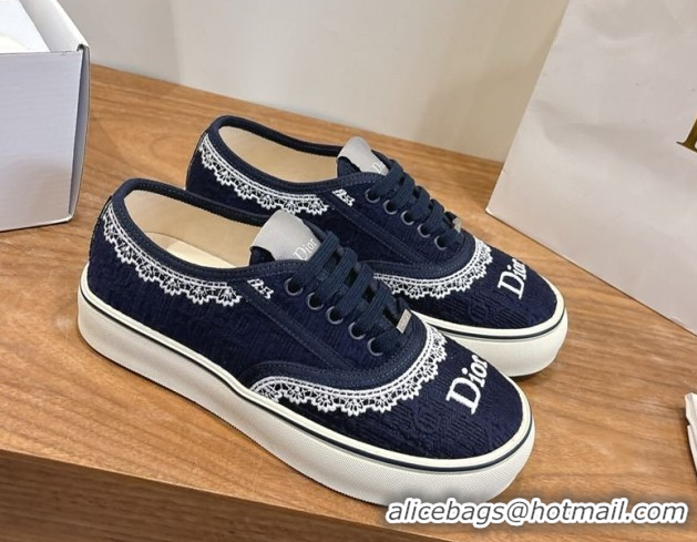 Top Grade Dior Saltwind Sneakers 3cm in Dior Oblique Embroidered Cotton and White Lace Deep Blue 2026 0303037