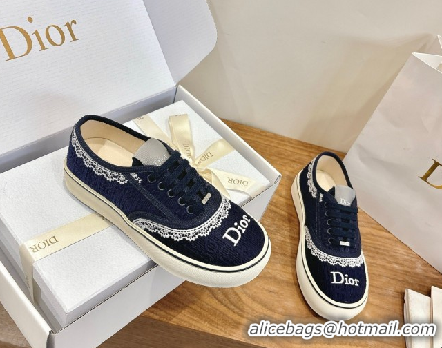 Top Grade Dior Saltwind Sneakers 3cm in Dior Oblique Embroidered Cotton and White Lace Deep Blue 2026 0303037