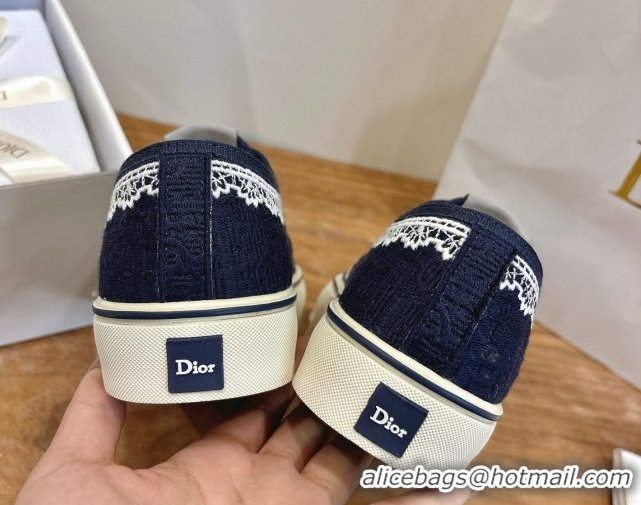 Top Grade Dior Saltwind Sneakers 3cm in Dior Oblique Embroidered Cotton and White Lace Deep Blue 2026 0303037