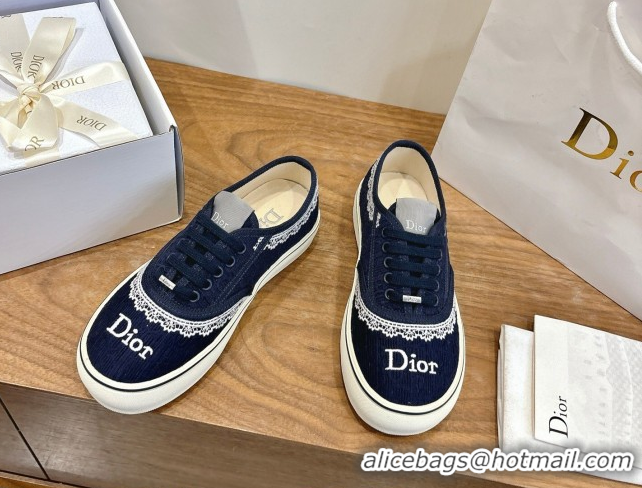 Top Grade Dior Saltwind Sneakers 3cm in Dior Oblique Embroidered Cotton and White Lace Deep Blue 2026 0303037