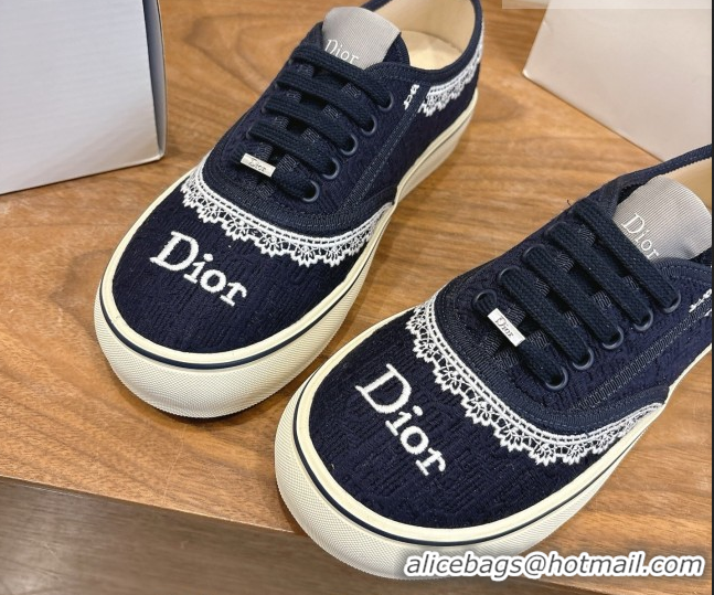 Top Grade Dior Saltwind Sneakers 3cm in Dior Oblique Embroidered Cotton and White Lace Deep Blue 2026 0303037